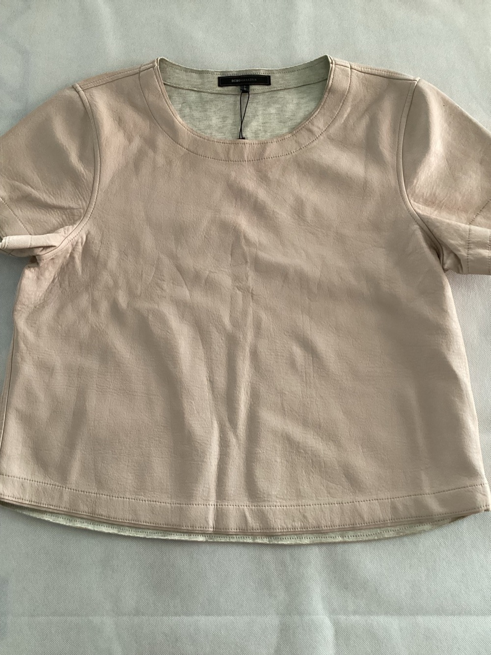 BCBGMaxAzria Blush Pink Short Sleeve Leather Tee size large #30